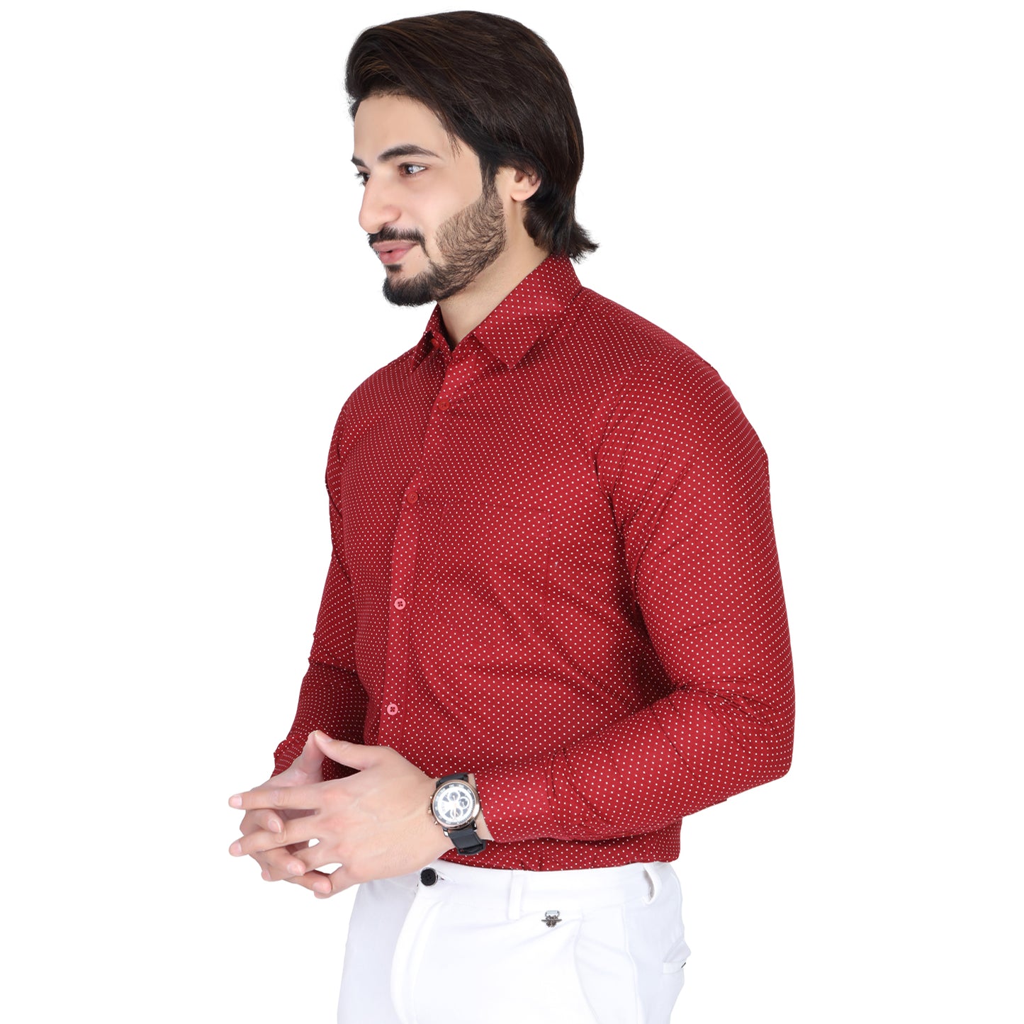 Men’s Easy Iron Regular Fit Polka Dot Red Shirt