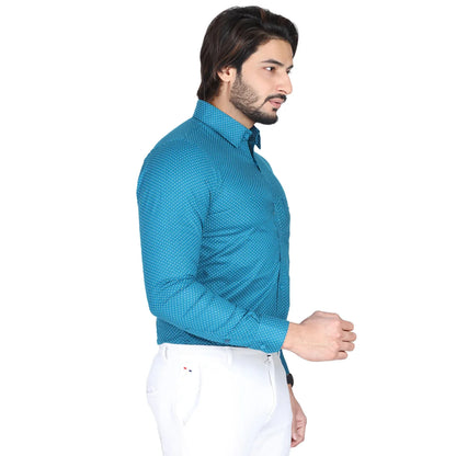 Men’s Easy Iron Regular Fit Polka Dot English Blue Shirt