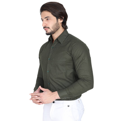 Men’s Easy Iron Regular Fit Polka Dot Green Shirt