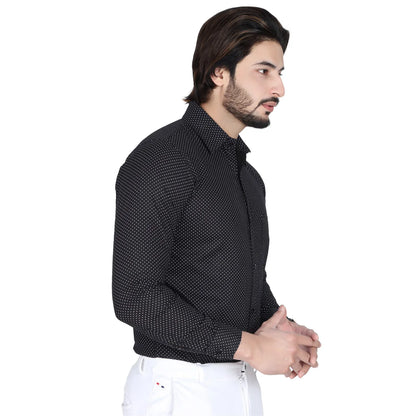 Men’s Easy Iron Regular Fit Polka Dot Black Shirt
