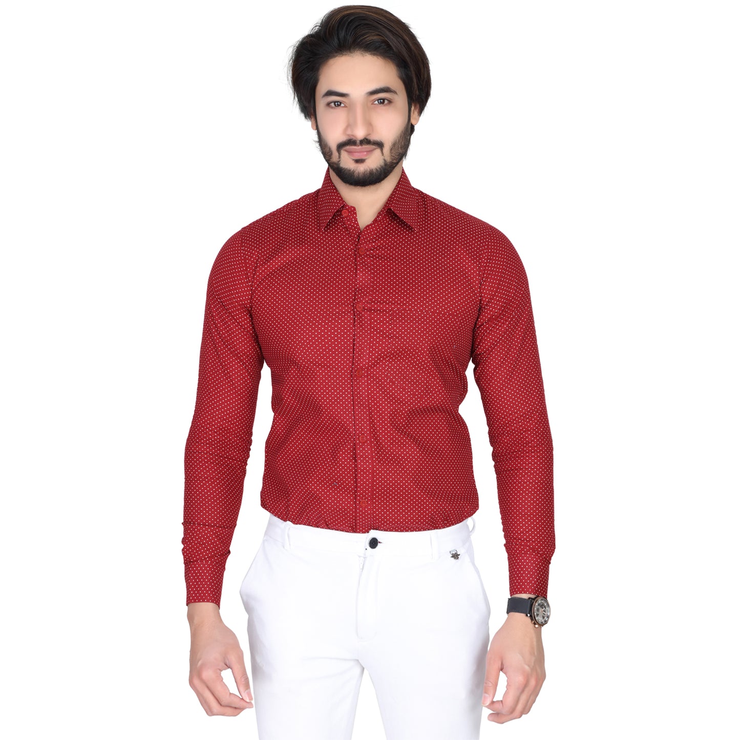 Men’s Easy Iron Regular Fit Polka Dot Red Shirt