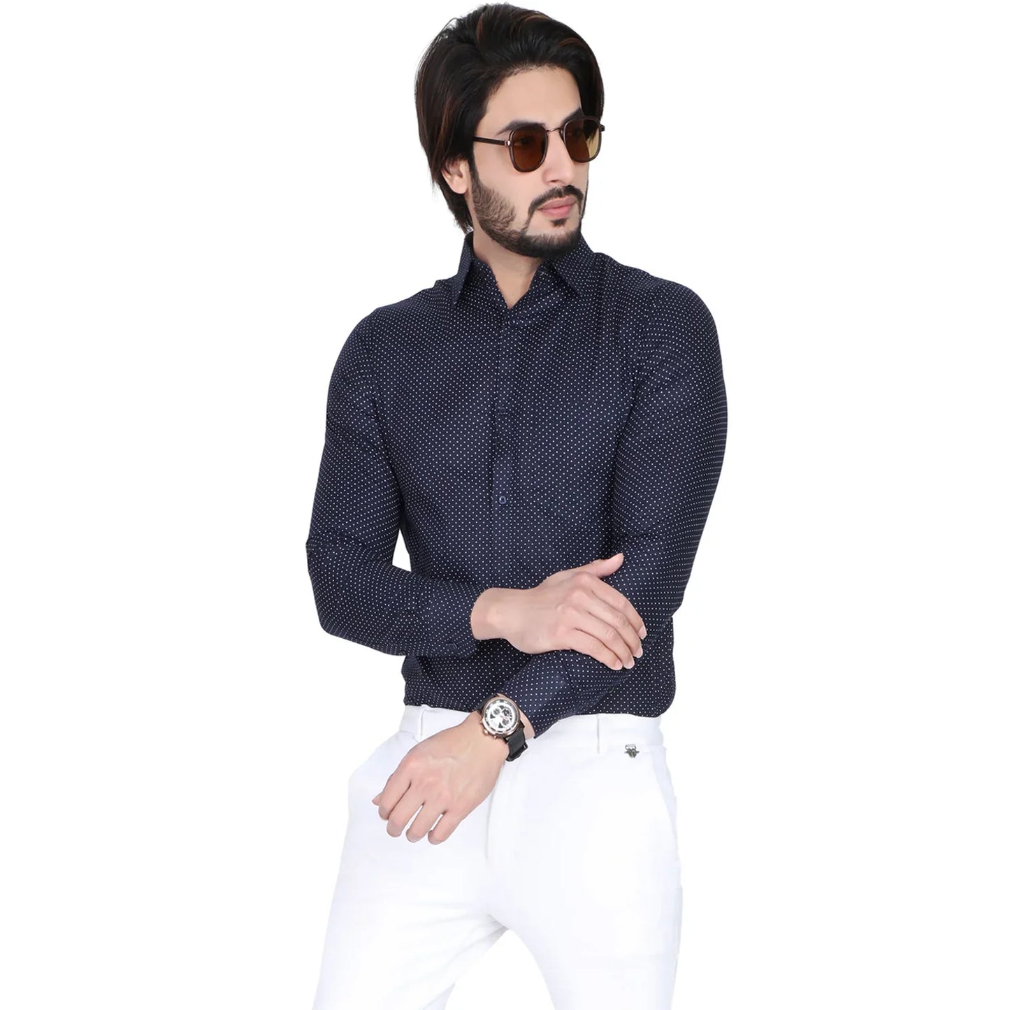 Men’s Easy Iron Regular Fit Polka Dot Blue Shirt