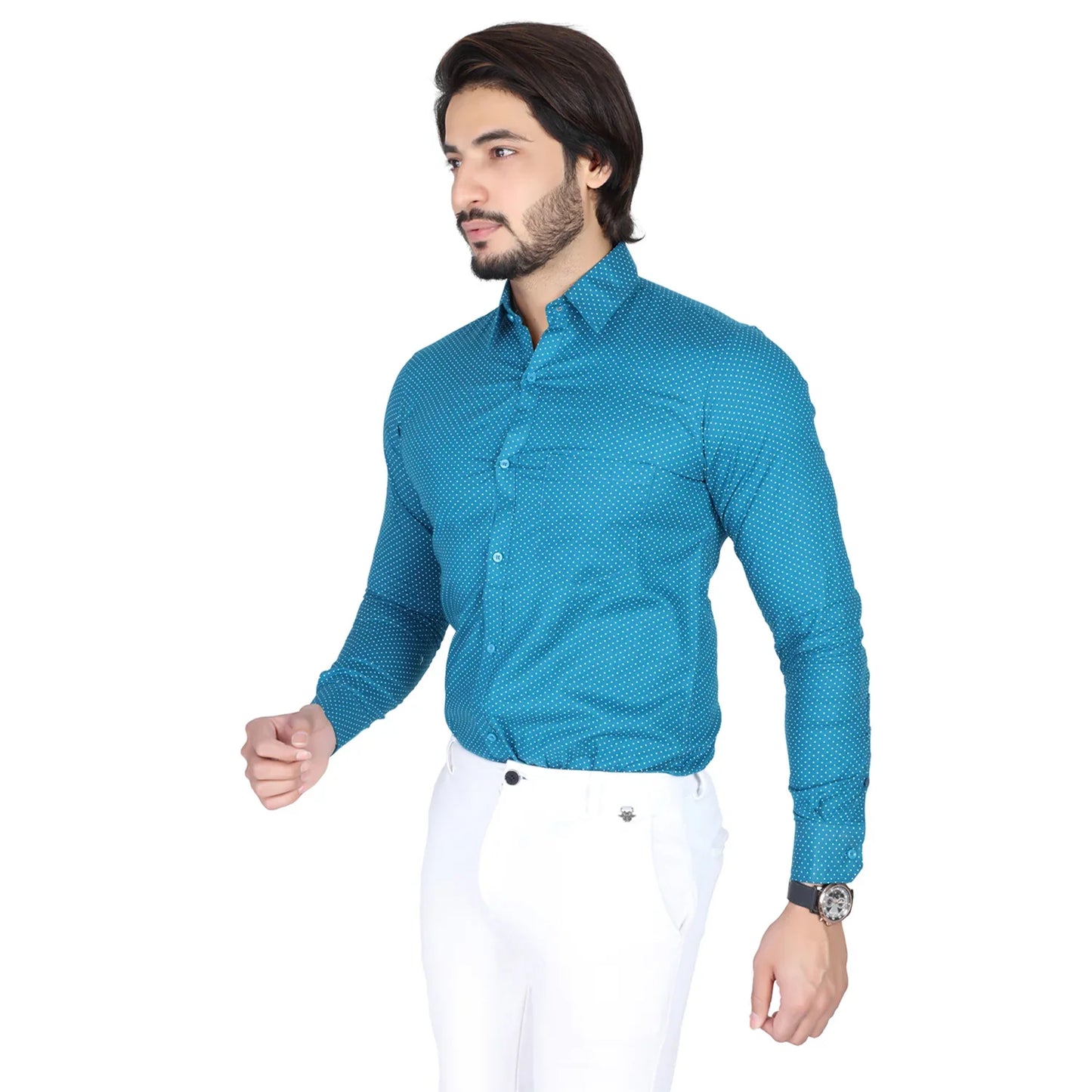 Men’s Easy Iron Regular Fit Polka Dot English Blue Shirt