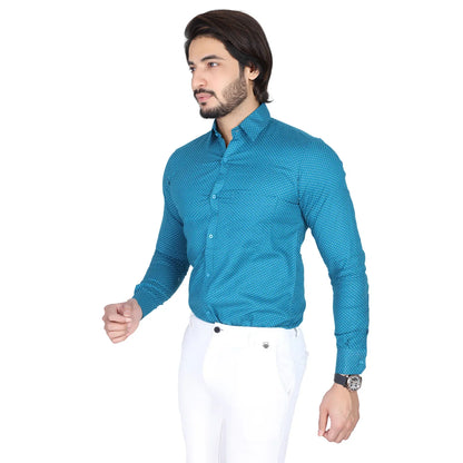 Men’s Easy Iron Regular Fit Polka Dot English Blue Shirt