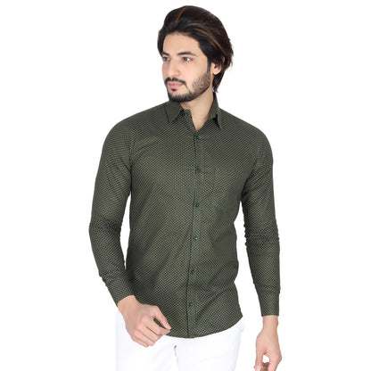 Men’s Easy Iron Regular Fit Polka Dot Green Shirt