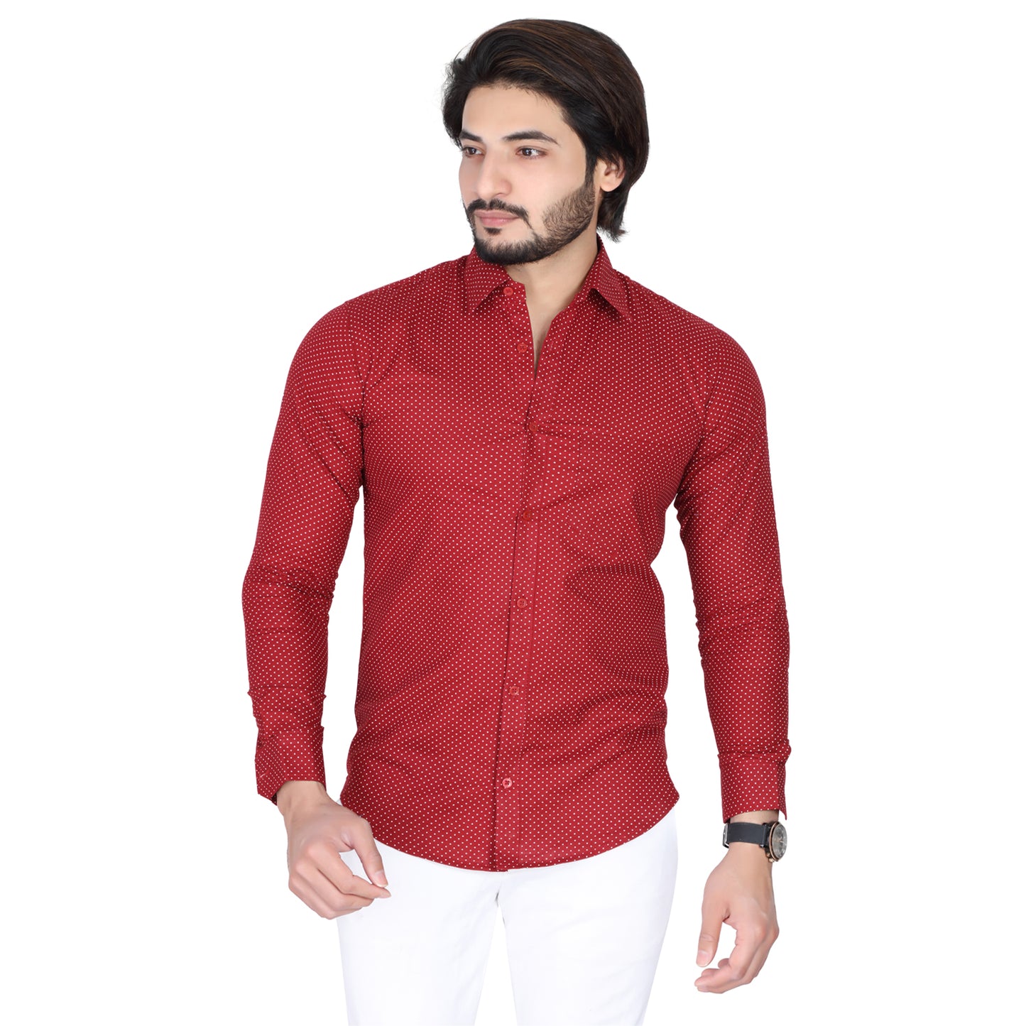 Men’s Easy Iron Regular Fit Polka Dot Red Shirt