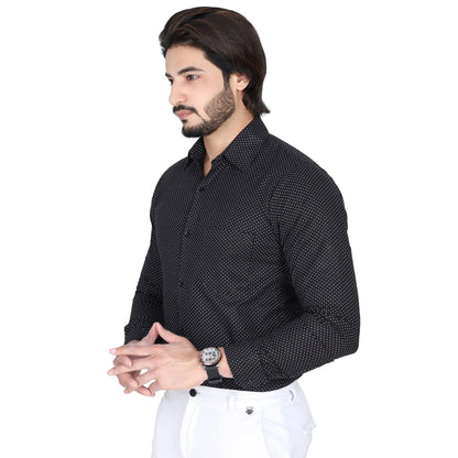 Men’s Easy Iron Regular Fit Polka Dot Black Shirt