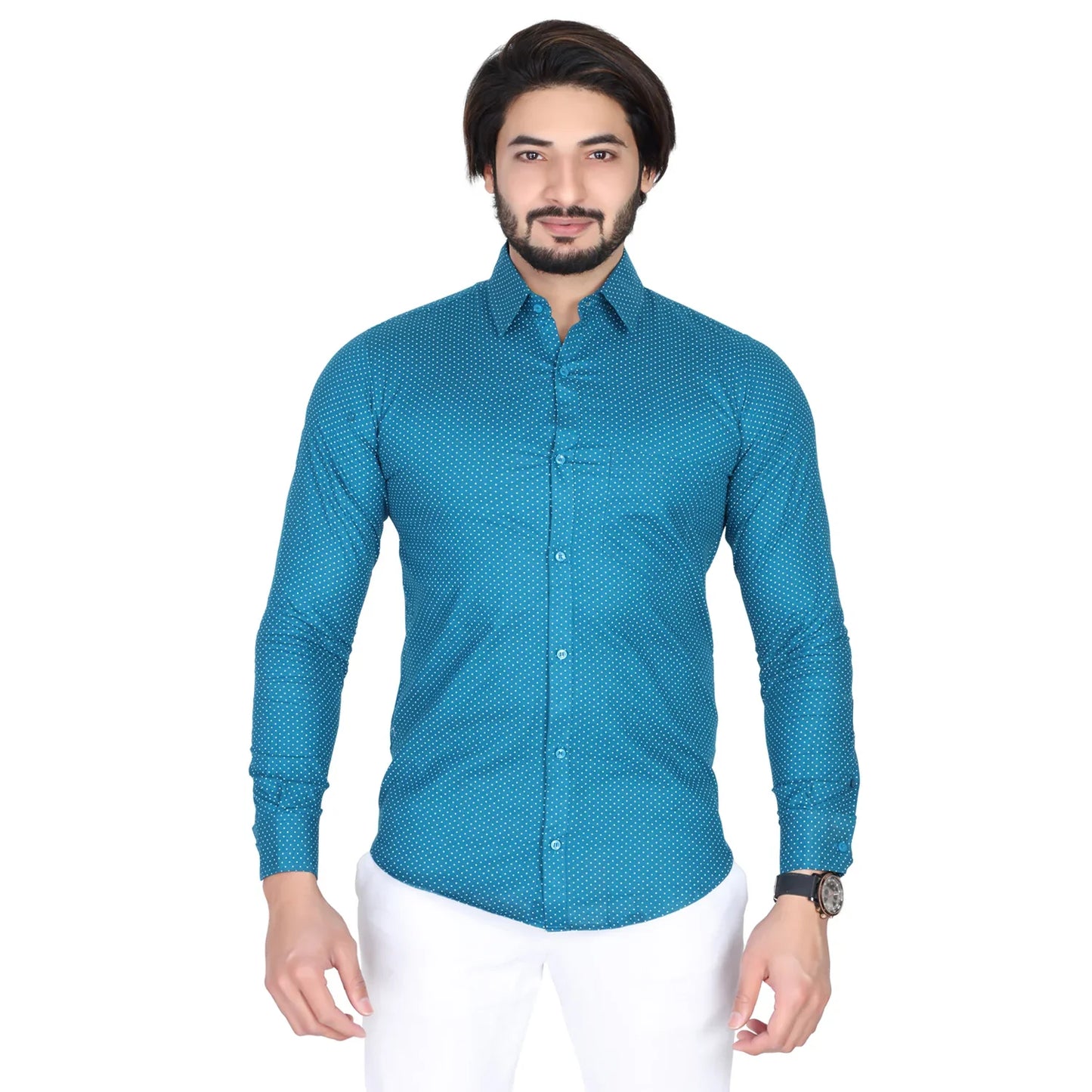 Men’s Easy Iron Regular Fit Polka Dot English Blue Shirt