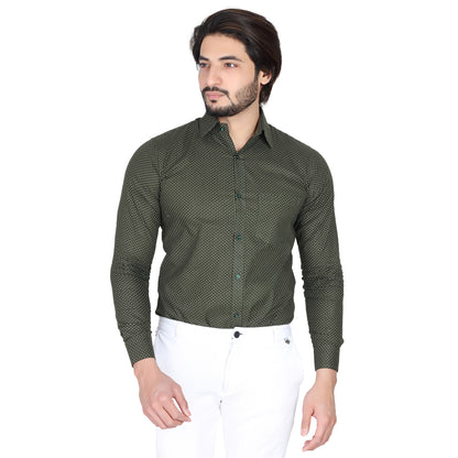 Men’s Easy Iron Regular Fit Polka Dot Green Shirt