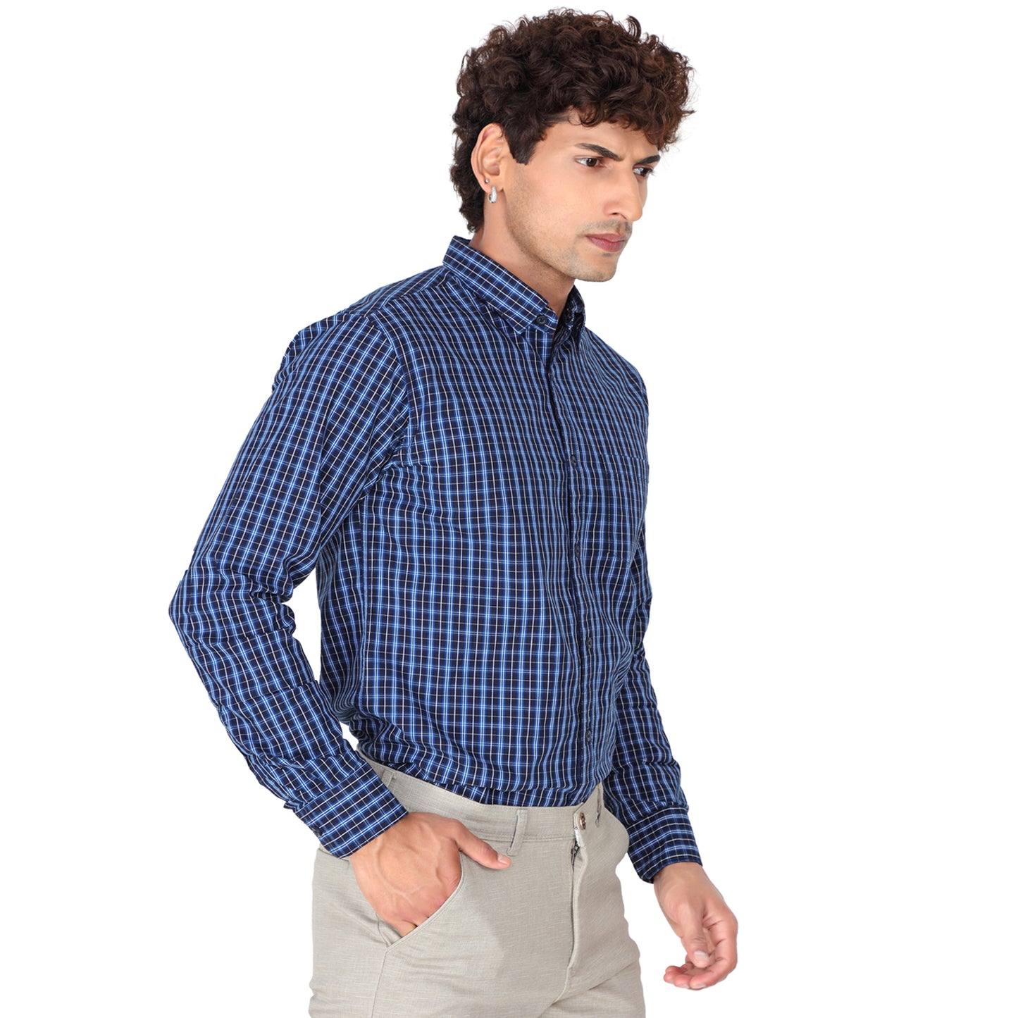 Men’s Navy Blue Checked Shirt