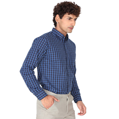 Men’s Navy Blue Checked Shirt