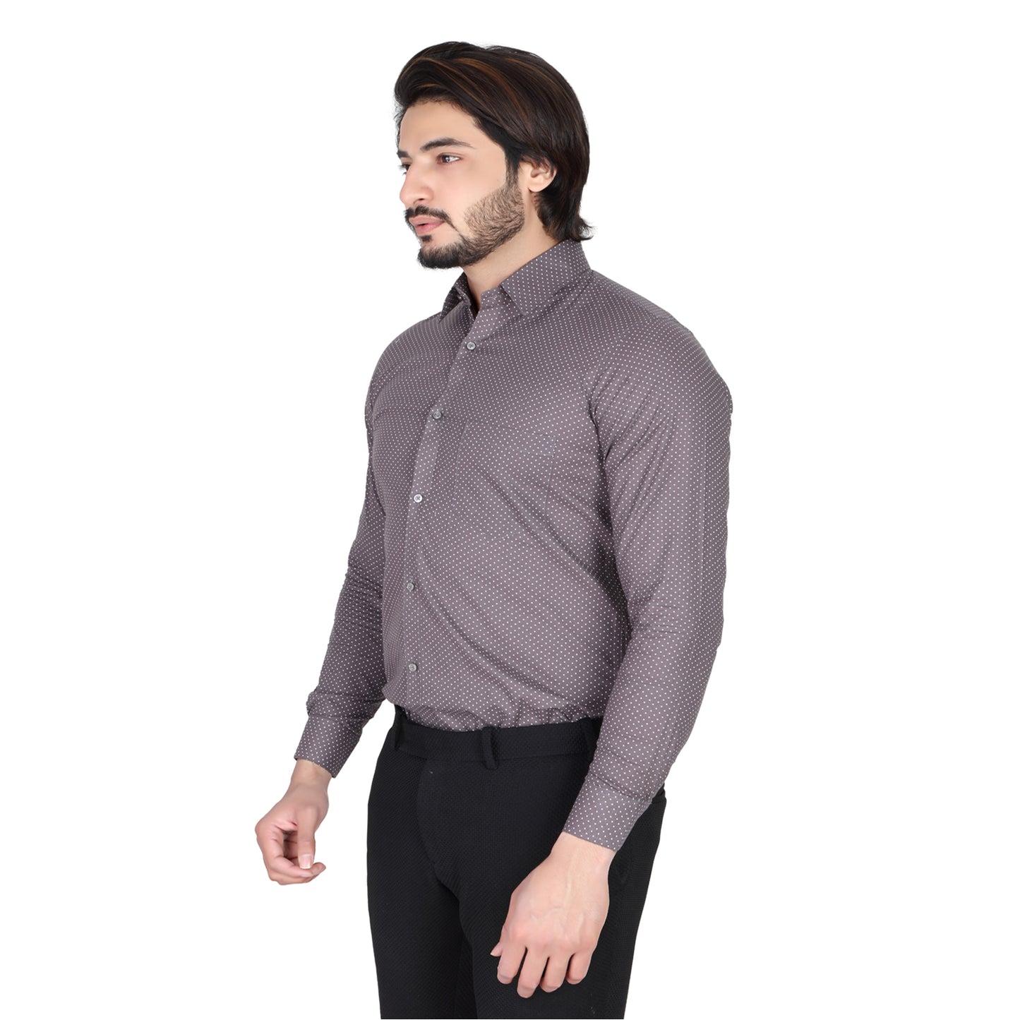 Men’s Easy Iron Regular Fit Polka Dot Grey Shirt