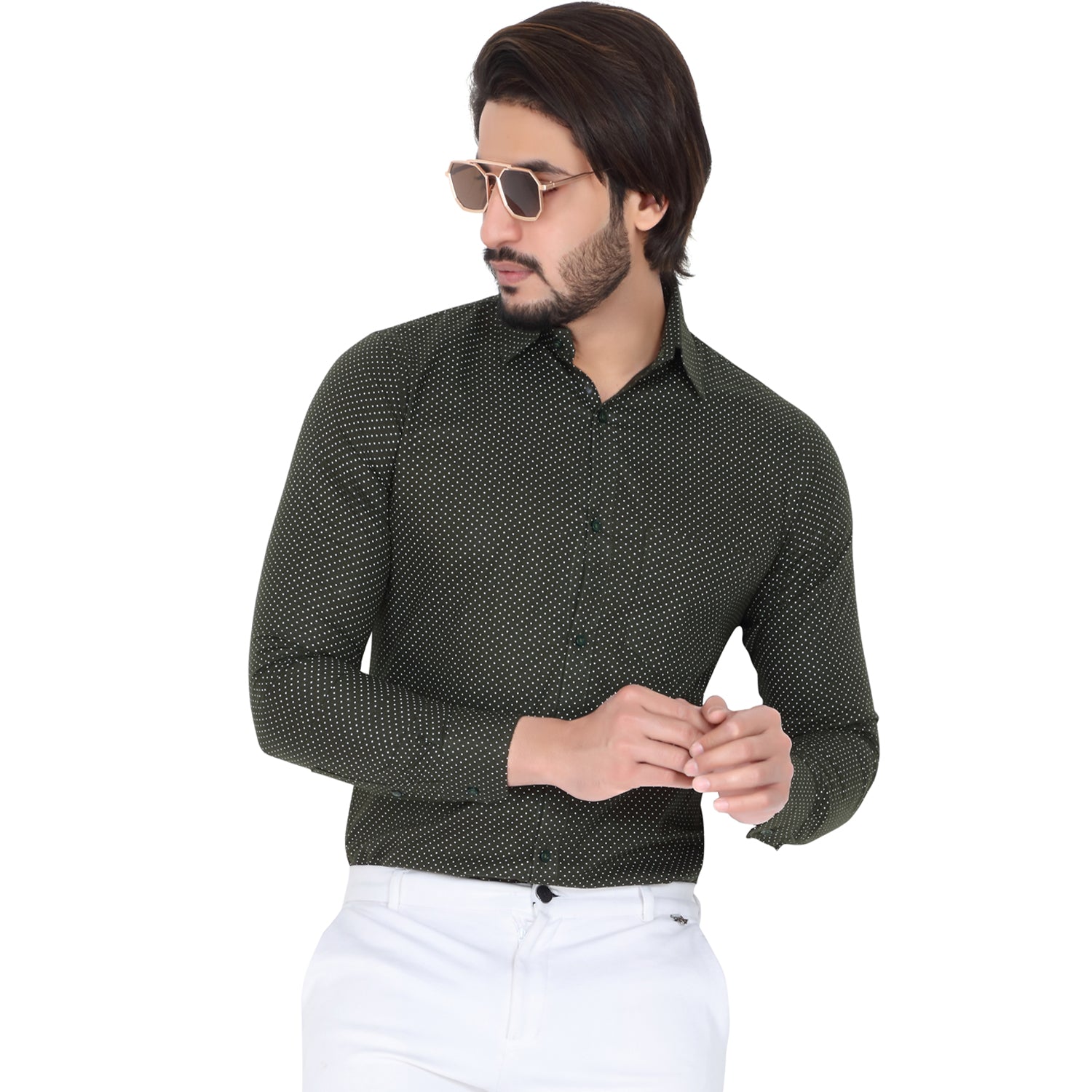 Men’s Easy Iron Regular Fit Polka Dot Green Shirt