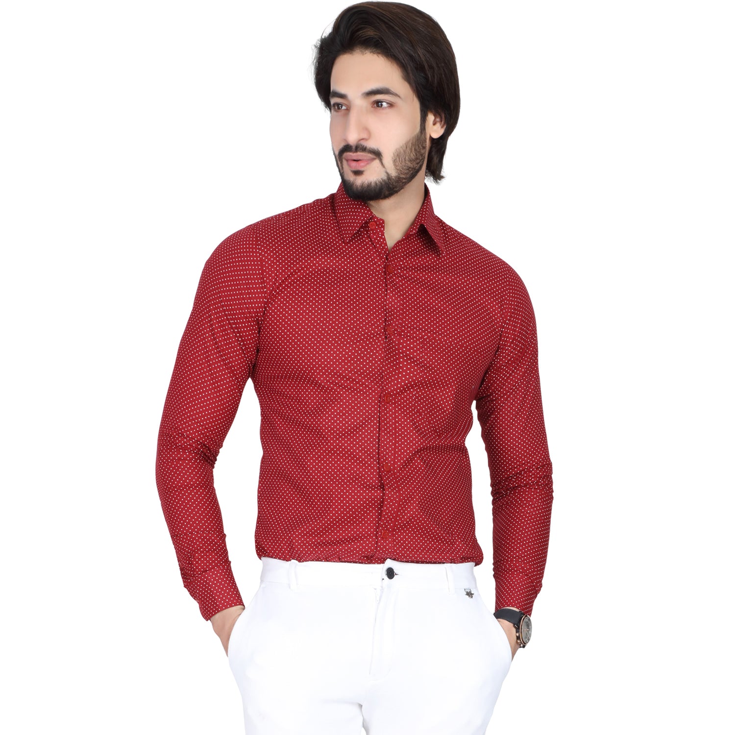 Men’s Easy Iron Regular Fit Polka Dot Red Shirt