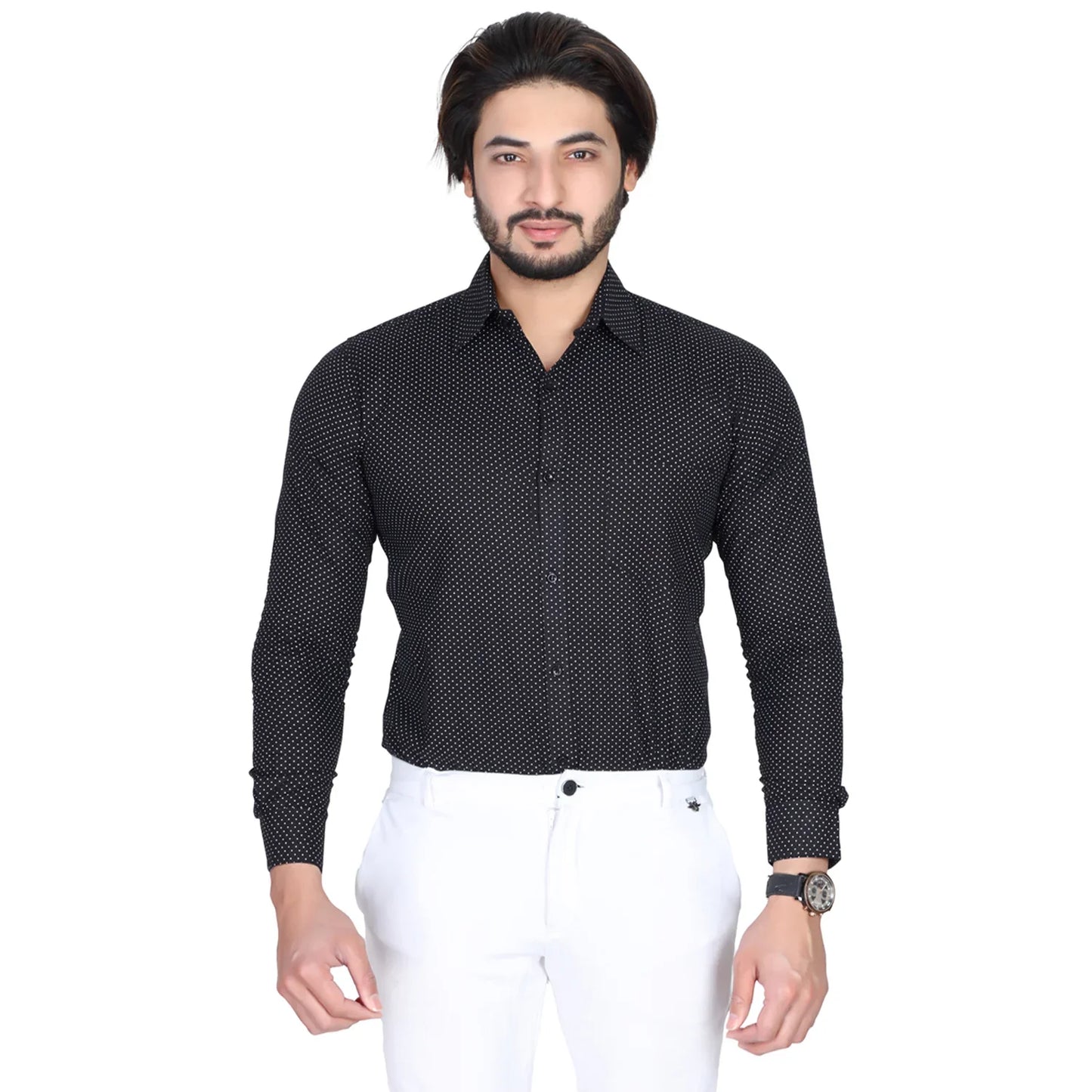 Men’s Easy Iron Regular Fit Polka Dot Black Shirt
