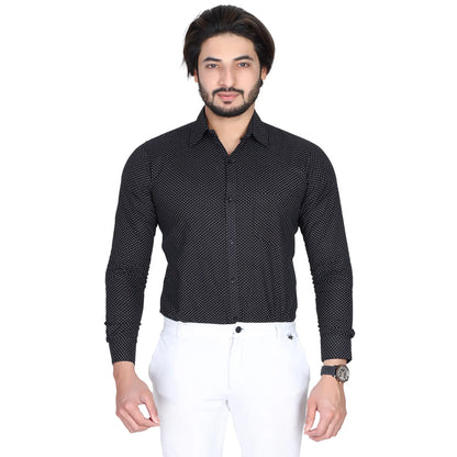 Men’s Easy Iron Regular Fit Polka Dot Black Shirt