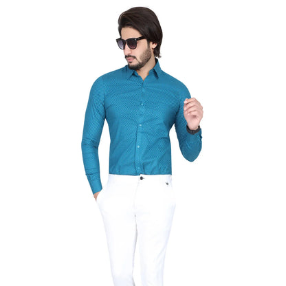 Men’s Easy Iron Regular Fit Polka Dot English Blue Shirt