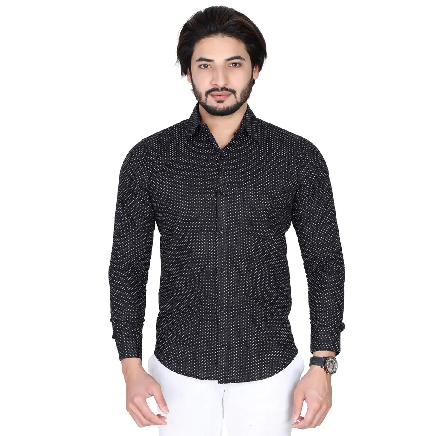 Men’s Easy Iron Regular Fit Polka Dot Black Shirt