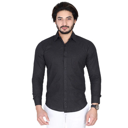 Men’s Easy Iron Regular Fit Polka Dot Black Shirt