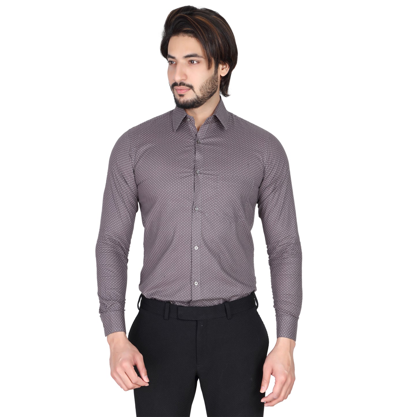 Men’s Easy Iron Regular Fit Polka Dot Grey Shirt