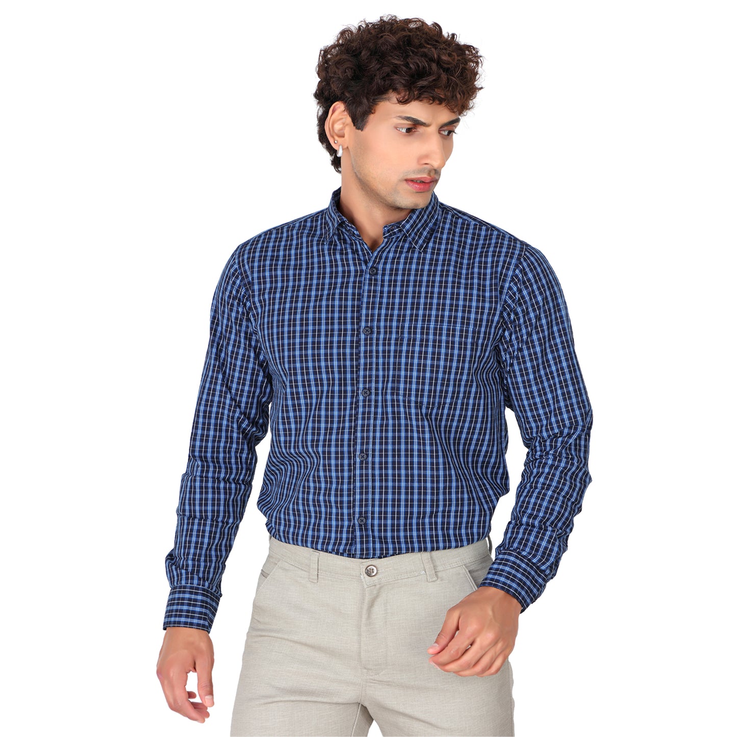 Men’s Navy Blue Checked Shirt