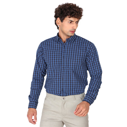 Men’s Navy Blue Checked Shirt