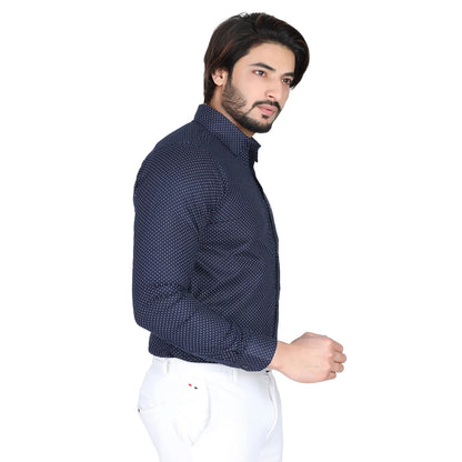Men’s Easy Iron Regular Fit Polka Dot Blue Shirt