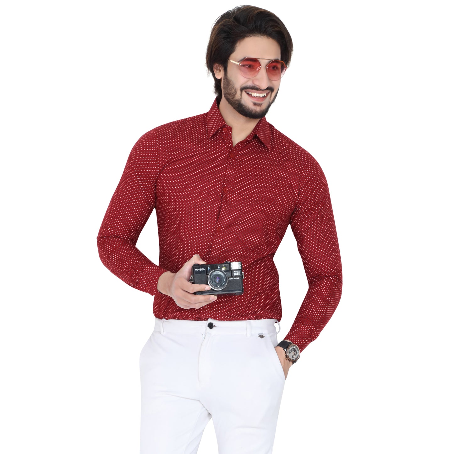 Men’s Easy Iron Regular Fit Polka Dot Red Shirt