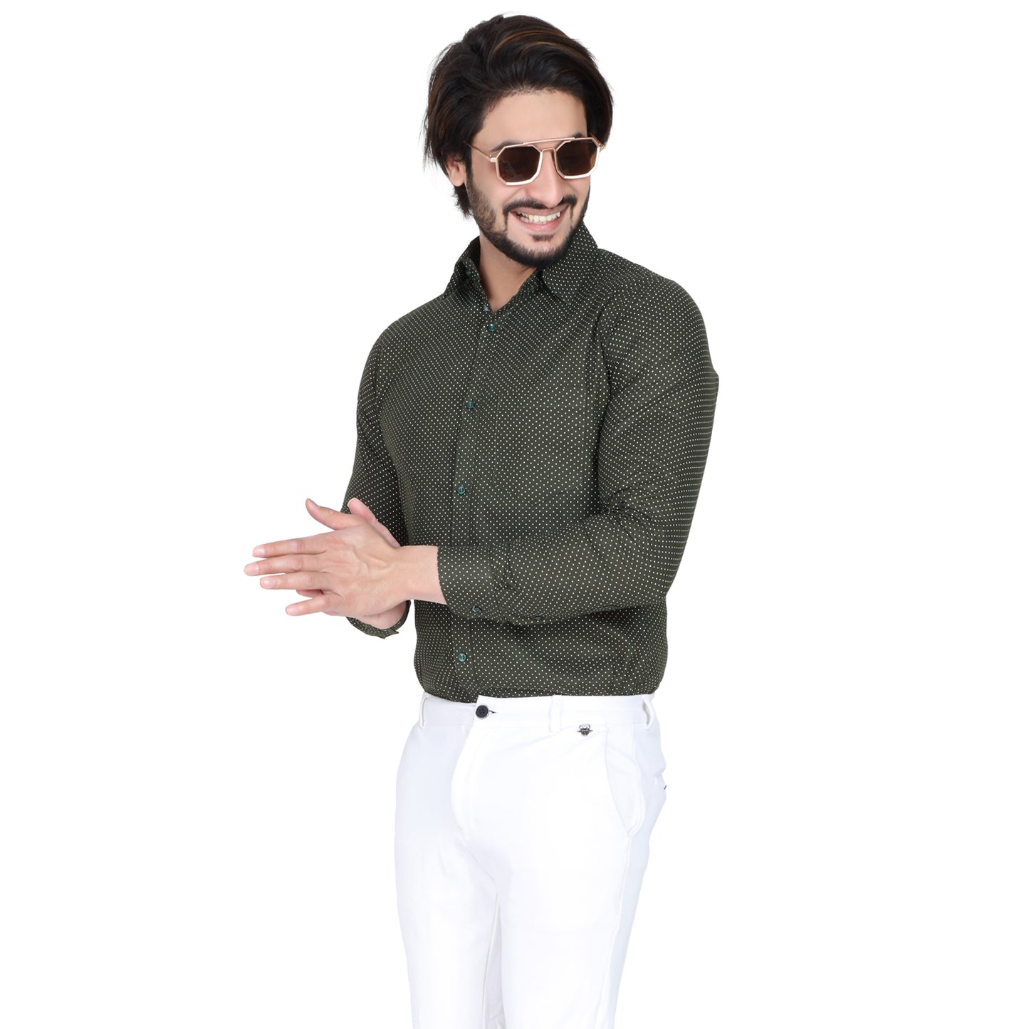 Men’s Easy Iron Regular Fit Polka Dot Green Shirt