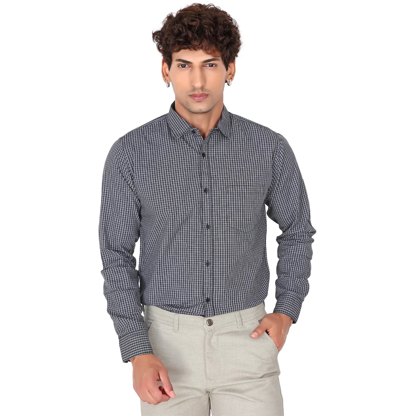 Men’s Black Mini Checked Shirt