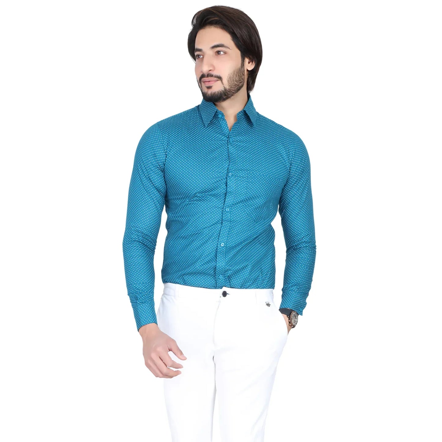 Men’s Easy Iron Regular Fit Polka Dot English Blue Shirt