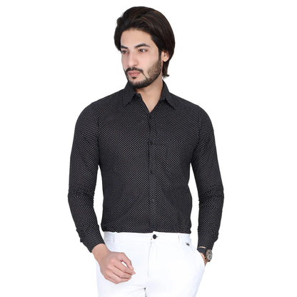 Men’s Easy Iron Regular Fit Polka Dot Black Shirt