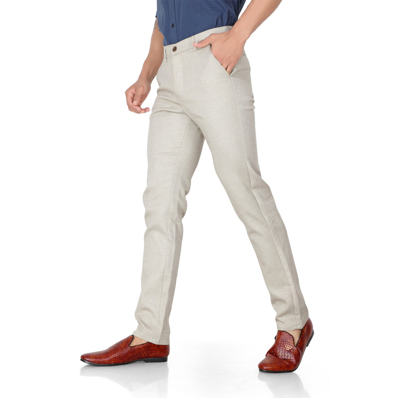 Men's Straight Fit Cream Cotton Pants on a model.