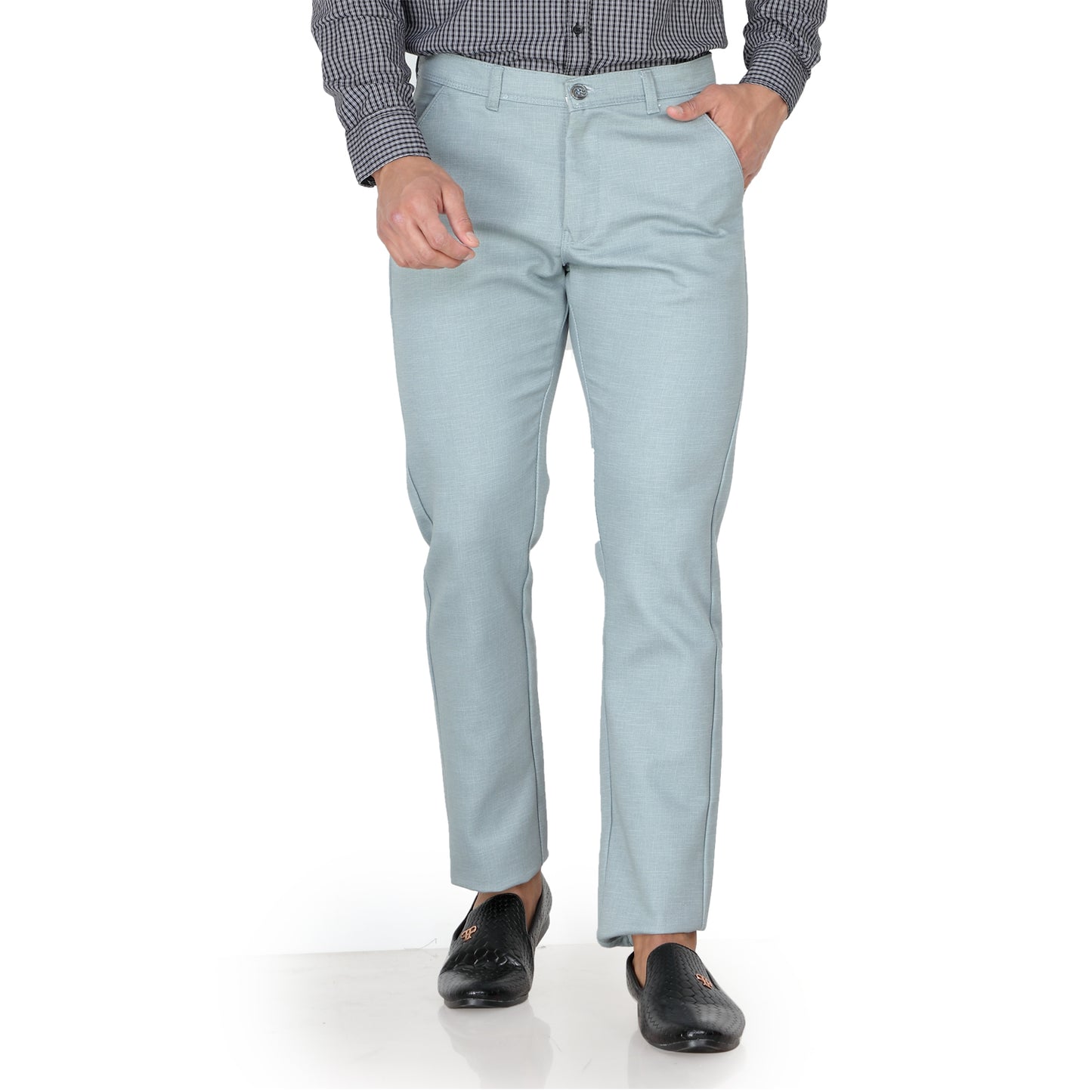 A man wearing Men's Straight Fit Pista Cotton Pants for a casual day out.