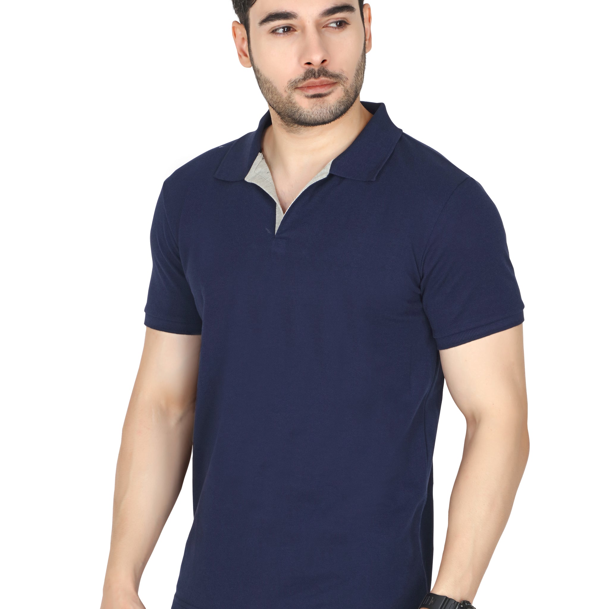 Men’s Half Sleeve Collared T-Shirt (No Button, Cotton-Polyester Blend, Casual Wear)