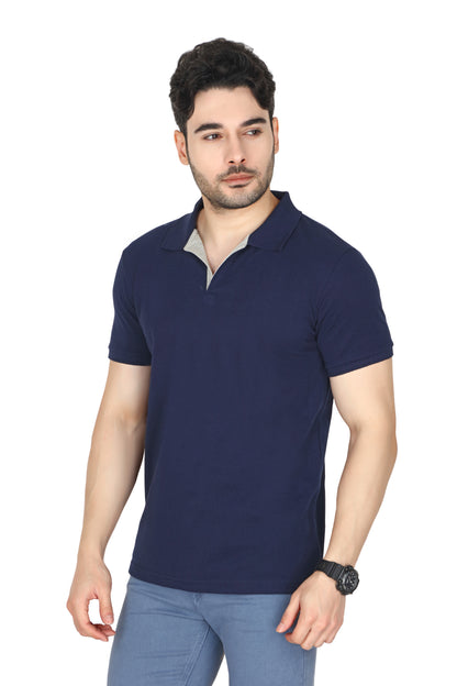 Men’s Half Sleeve Collared T-Shirt (No Button, Cotton-Polyester Blend, Casual Wear)