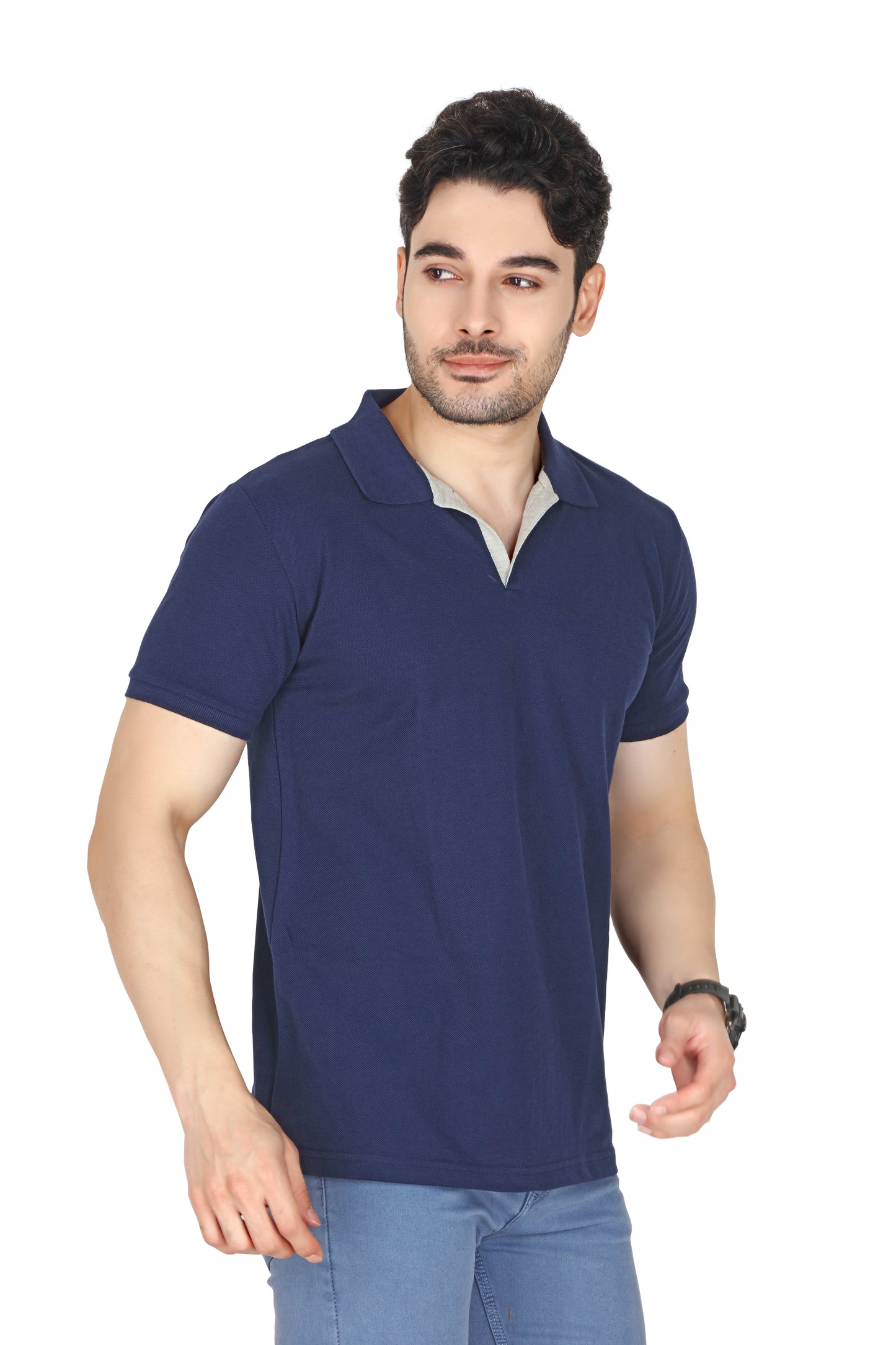 Men’s Half Sleeve Collared T-Shirt (No Button, Cotton-Polyester Blend, Casual Wear)