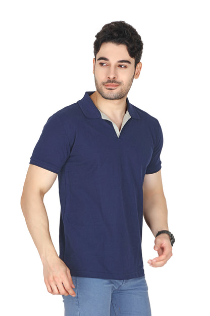 Men’s Half Sleeve Collared T-Shirt (No Button, Cotton-Polyester Blend, Casual Wear)