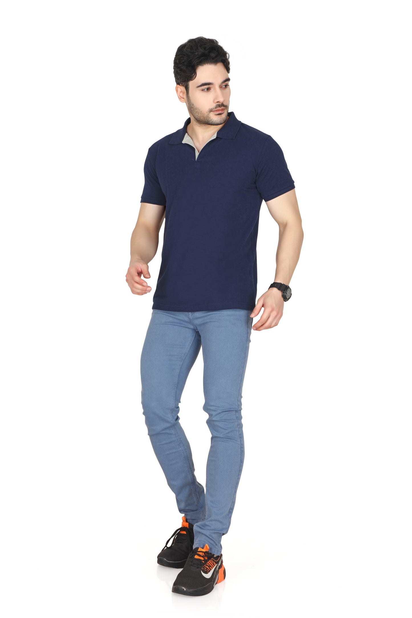 Men’s Half Sleeve Collared T-Shirt (No Button, Cotton-Polyester Blend, Casual Wear)