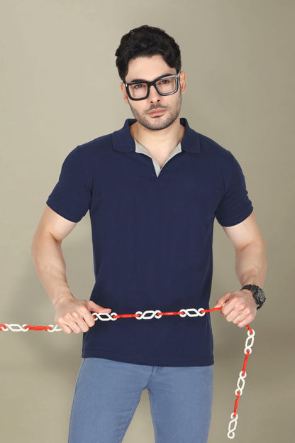 Men’s Half Sleeve Collared T-Shirt (No Button, Cotton-Polyester Blend, Casual Wear)