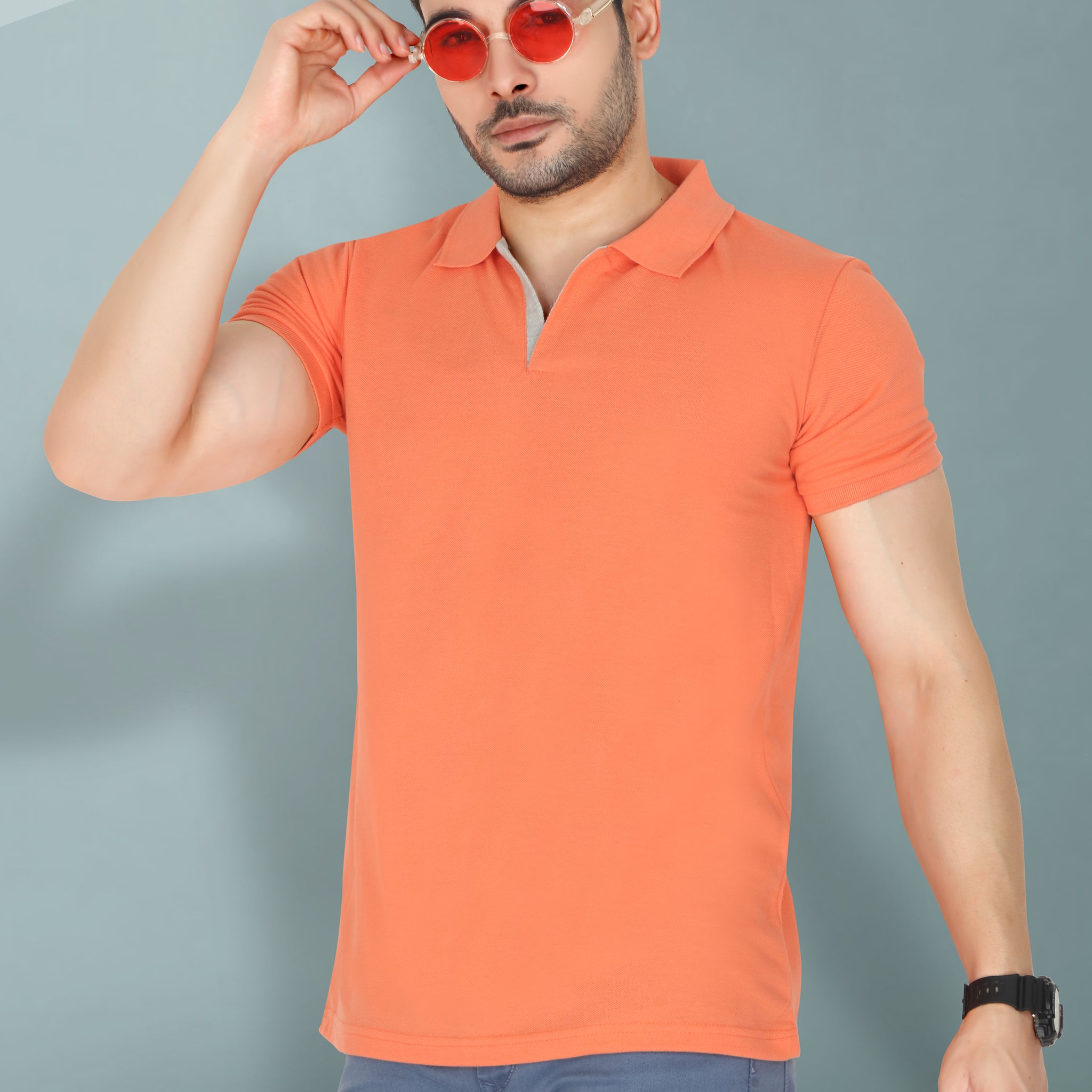 Men’s Half Sleeve Collared T-Shirt (No Button, Cotton-Polyester Blend, Casual Wear)