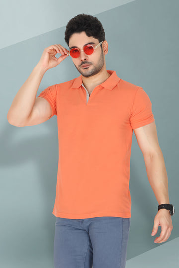 Men’s Half Sleeve Collared T-Shirt (No Button, Cotton-Polyester Blend, Casual Wear)