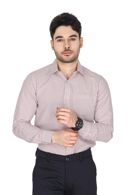 Men's regular fit, long-sleeve formal checked shirt in RED with a spread collar. The shirt is wrinkle-free and easy to iron, suitable for office or casual wear.

