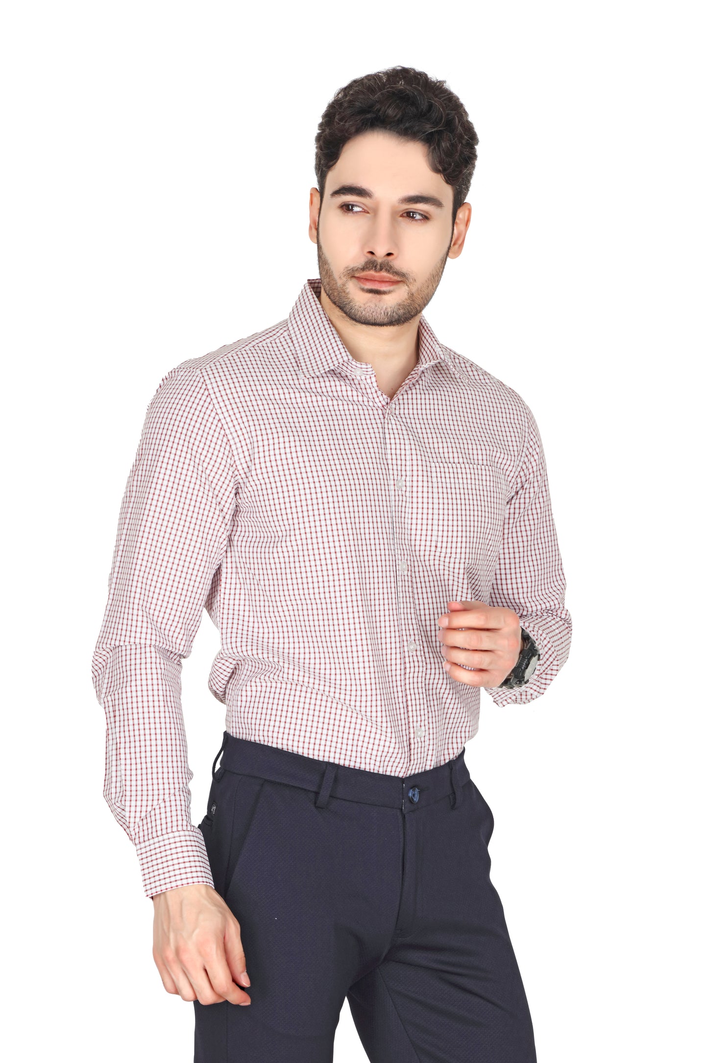 Men's regular fit, long-sleeve formal checked shirt in RED with a spread collar. The shirt is wrinkle-free and easy to iron, suitable for office or casual wear.







