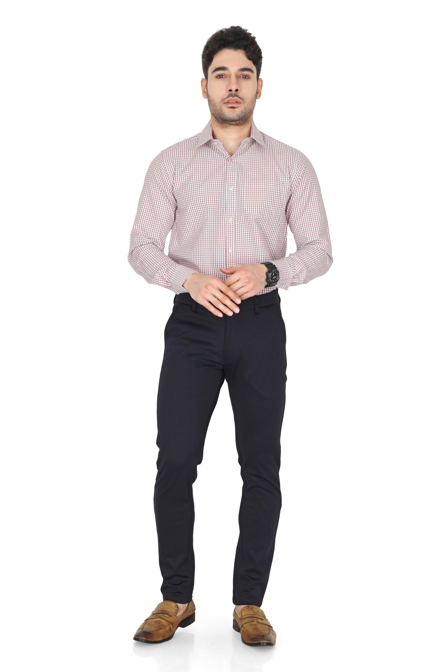 Men's regular fit, long-sleeve formal checked shirt in RED with a spread collar. The shirt is wrinkle-free and easy to iron, suitable for office or casual wear.
