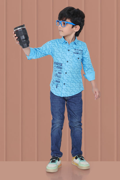 Kid’s Triangle Printed Sky Blue Shirt