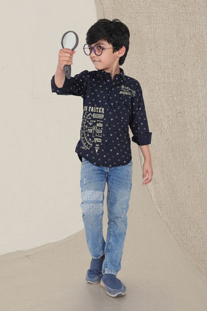 Kid’s Polka Dot Printed Blue Shirt