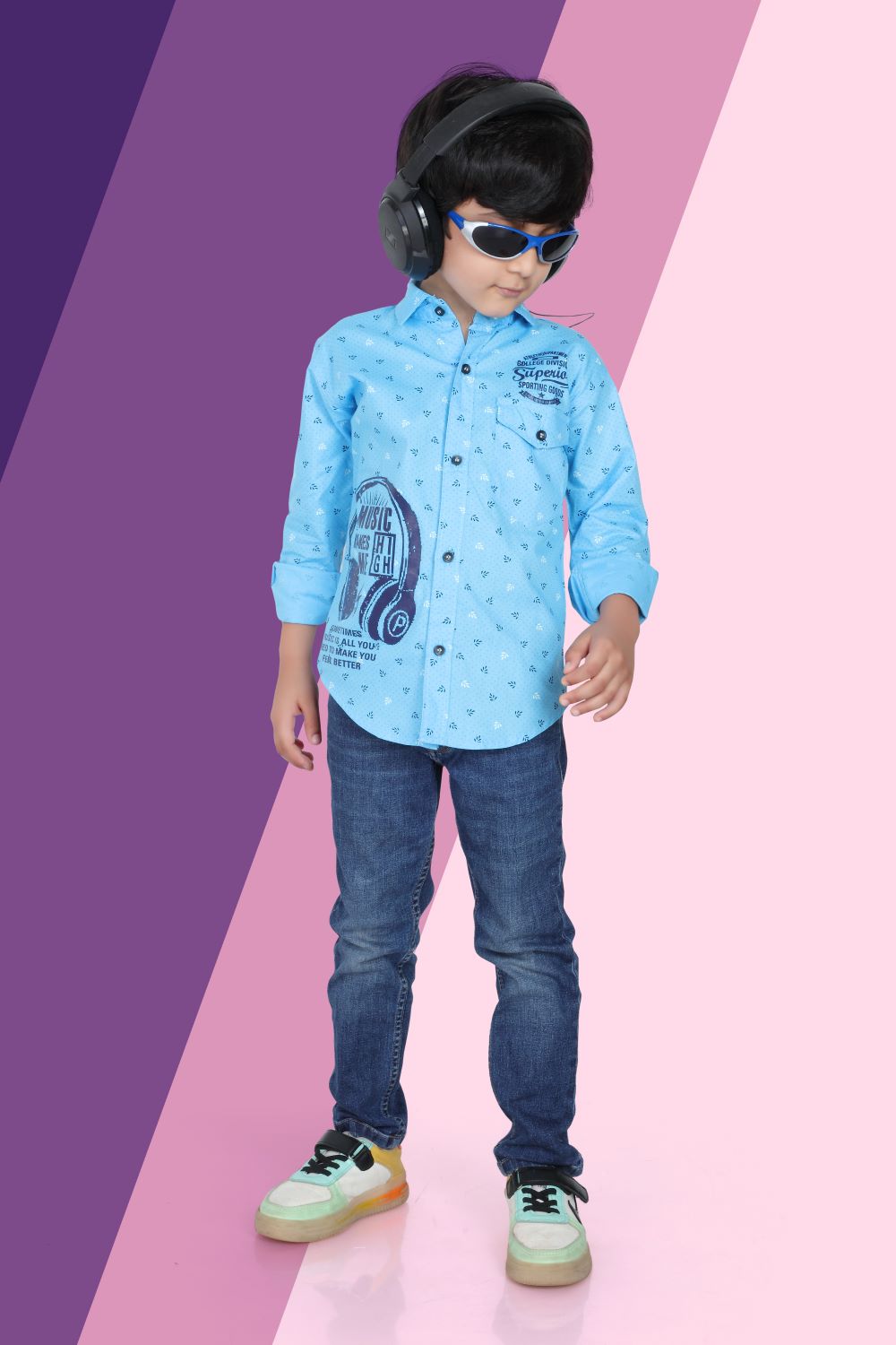 Kid’s Polka Dot Printed Sky Blue Shirt