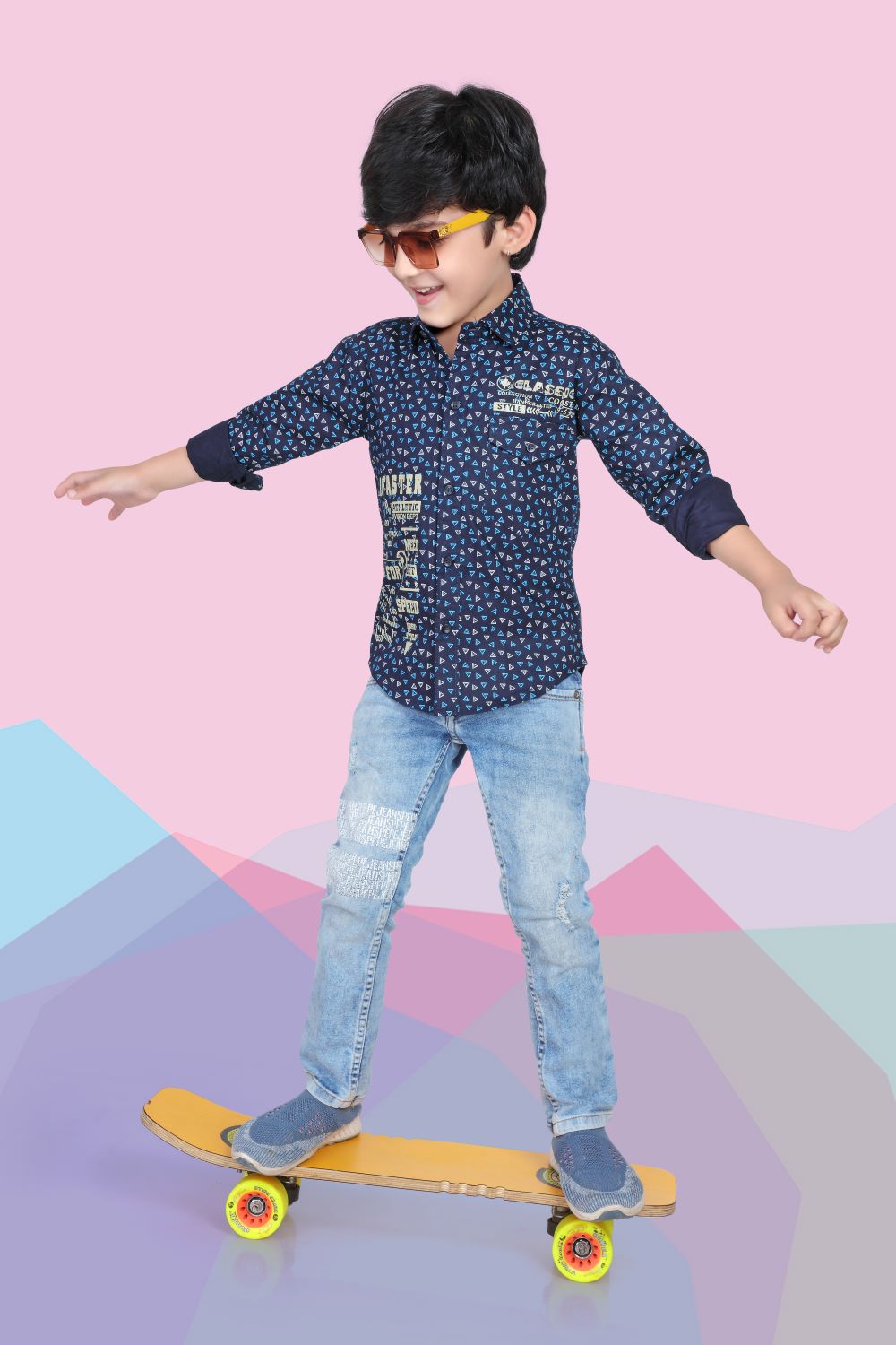 Kid’s Polka Dot Printed Blue Shirt