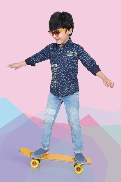 Kid’s Polka Dot Printed Blue Shirt